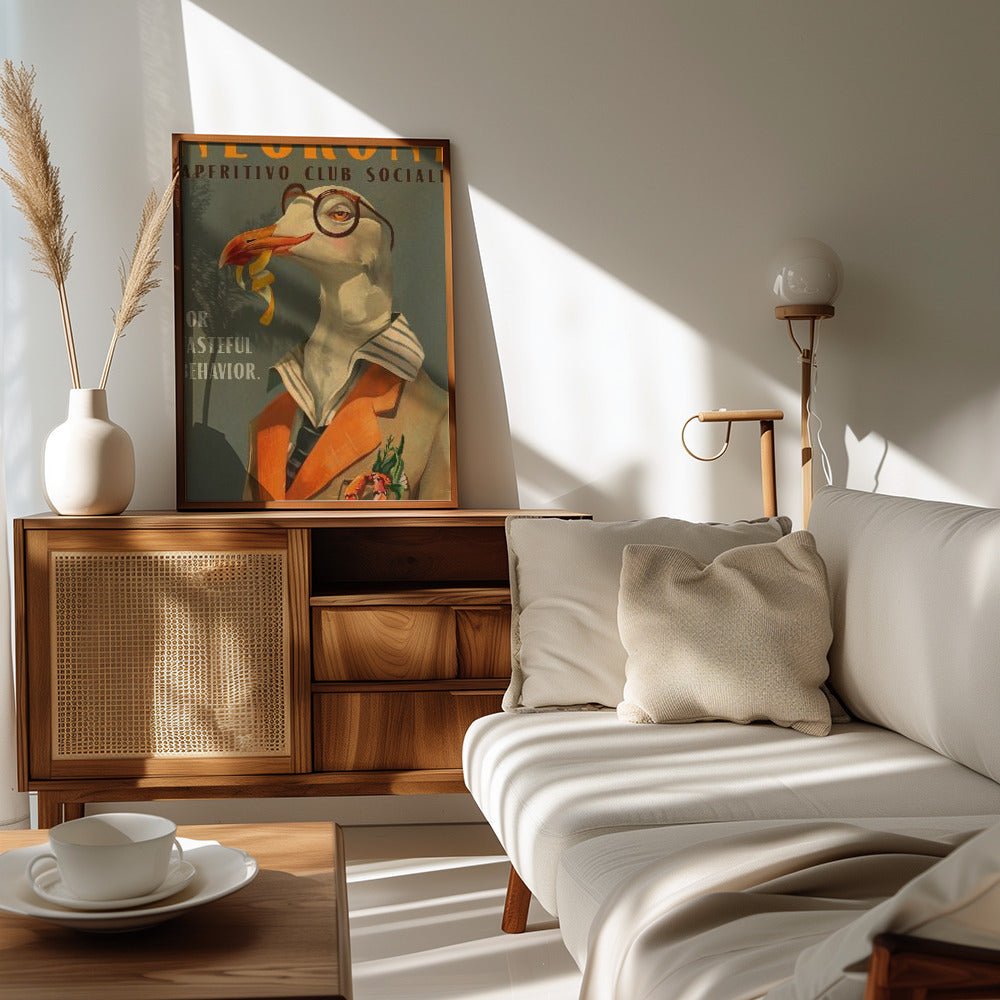 Vintage Art Deco Negroni Poster Of A Fancy Seagull Poster - Corkframes.com