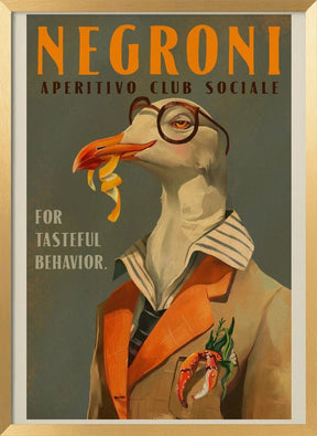 Vintage Art Deco Negroni Poster Of A Fancy Seagull Poster - Corkframes.com