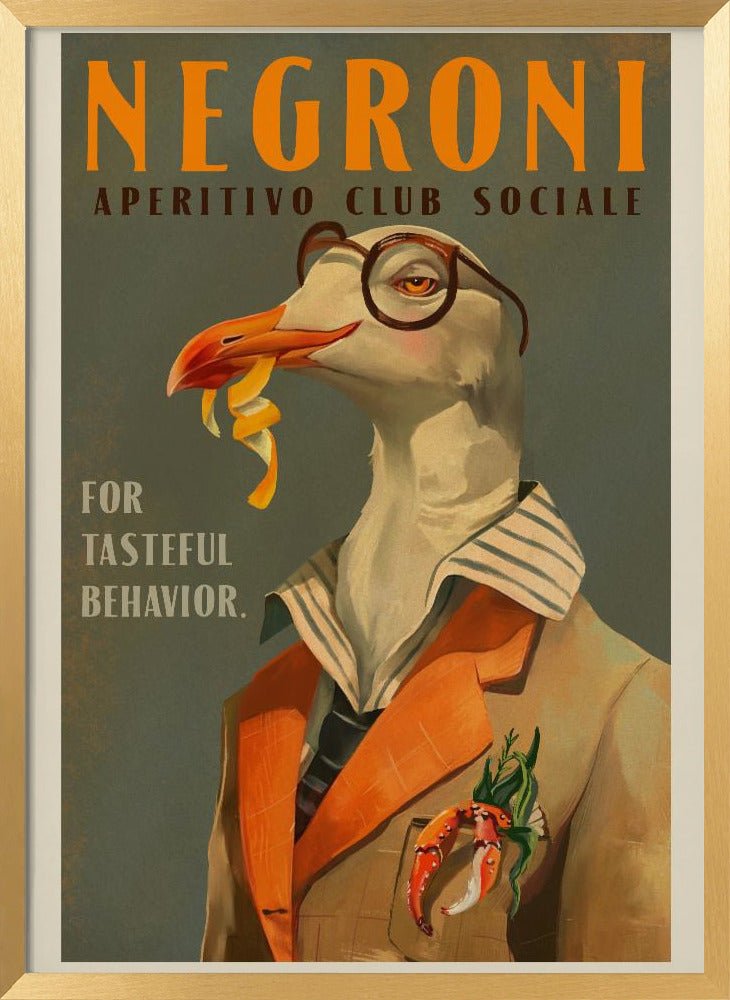 Vintage Art Deco Negroni Poster Of A Fancy Seagull Poster - Corkframes.com