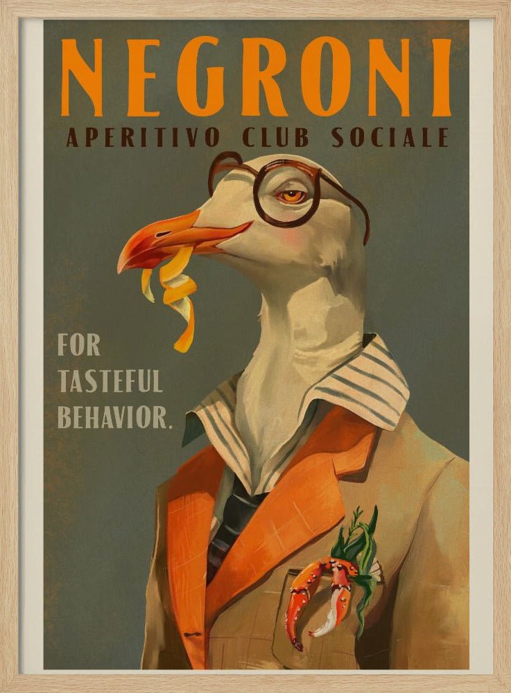 Vintage Art Deco Negroni Poster Of A Fancy Seagull Poster - Corkframes.com