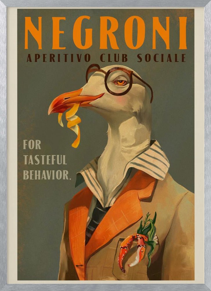 Vintage Art Deco Negroni Poster Of A Fancy Seagull Poster - Corkframes.com