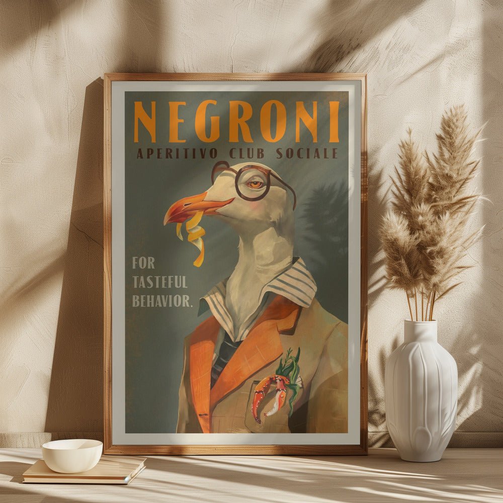 Vintage Art Deco Negroni Poster Of A Fancy Seagull Poster - Corkframes.com