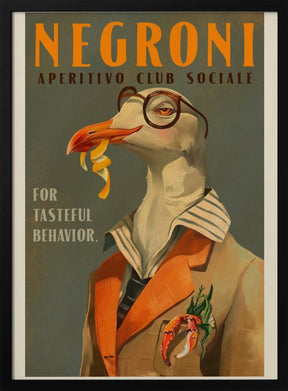 Vintage Art Deco Negroni Poster Of A Fancy Seagull Poster - Corkframes.com