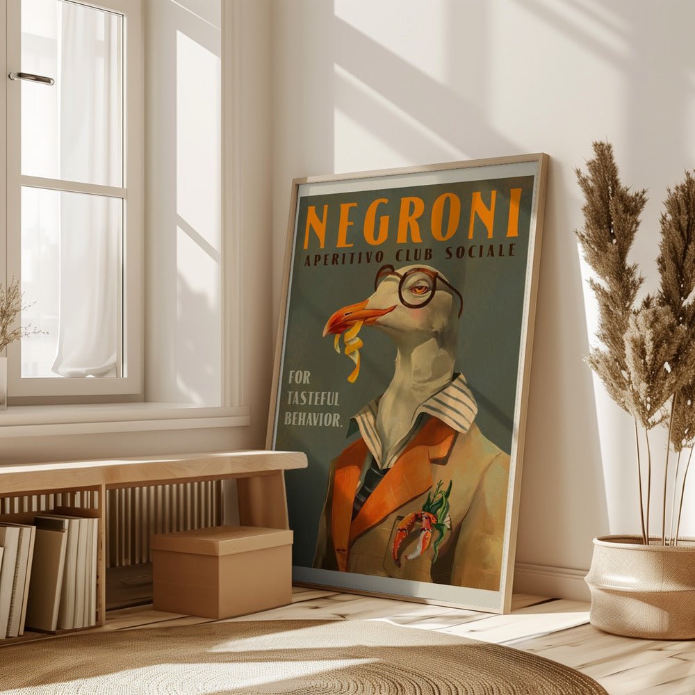 Vintage Art Deco Negroni Poster Of A Fancy Seagull Poster - Corkframes.com