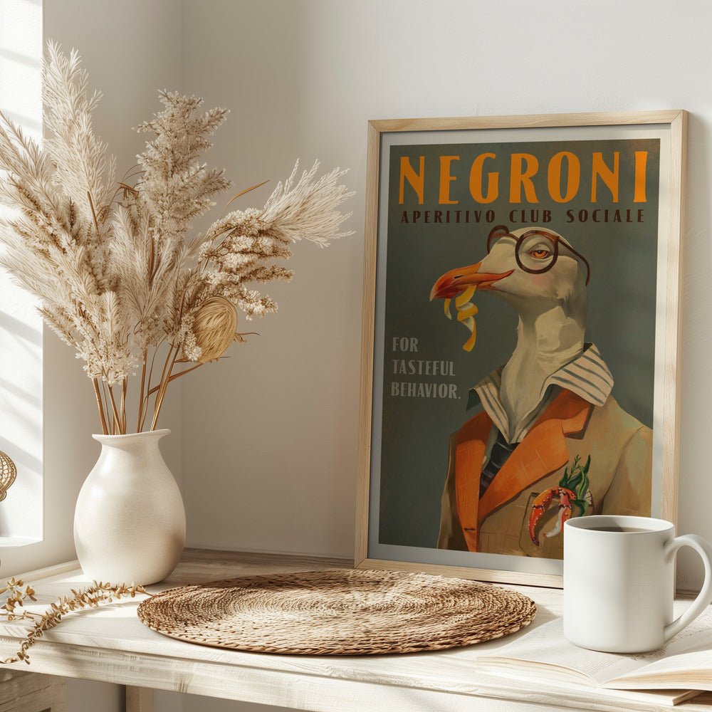 Vintage Art Deco Negroni Poster Of A Fancy Seagull Poster - Corkframes.com