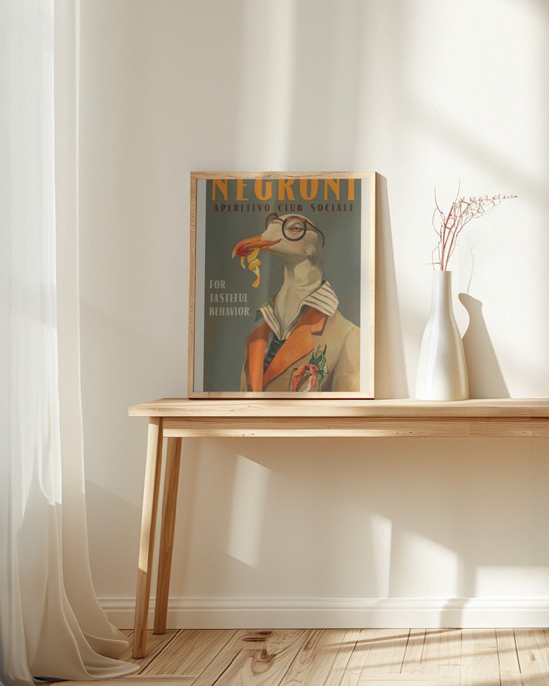 Vintage Art Deco Negroni Poster Of A Fancy Seagull Poster - Corkframes.com