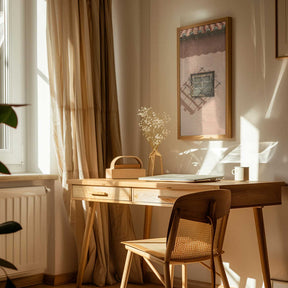 Rustic Pink Wall With A Vintage Window Poster