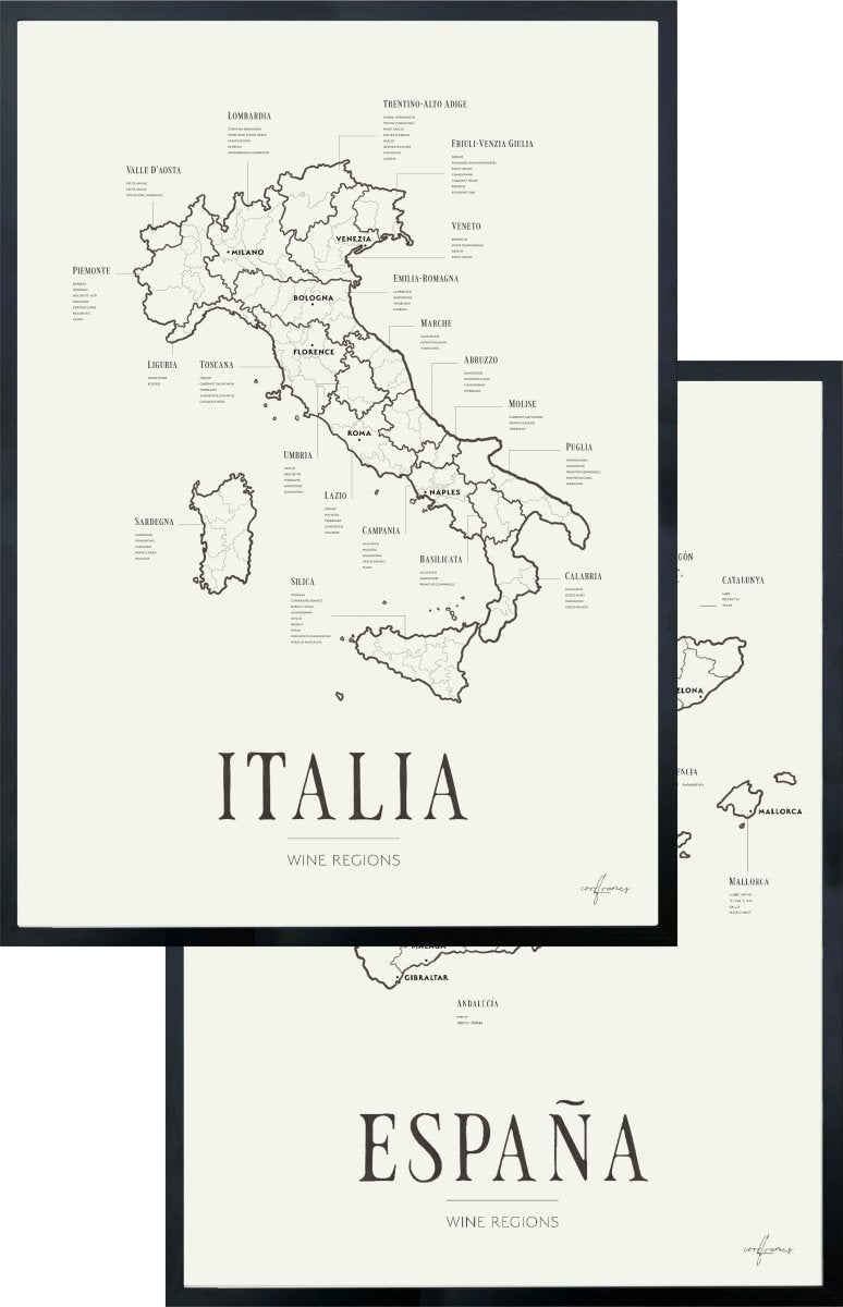 WINE MAP SET - ITALIA, ESPAÑA (50x70 CM) - Corkframes.com