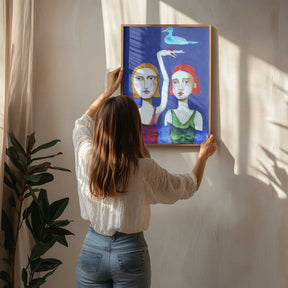 Swimming Ladies with Blue Bird Poster