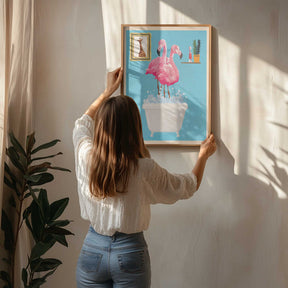 Flamingos In Bath Poster