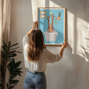 Giraffes In Bath Poster