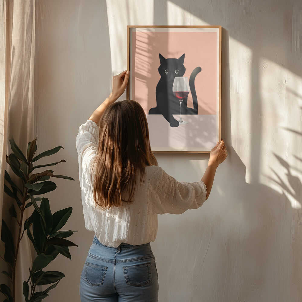 Cat &amp; Wine Poster
