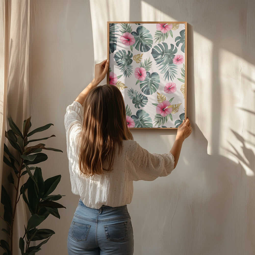 Monstera and Hibiscus Pattern Poster