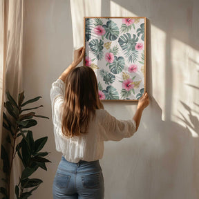 Monstera and Hibiscus Pattern Poster