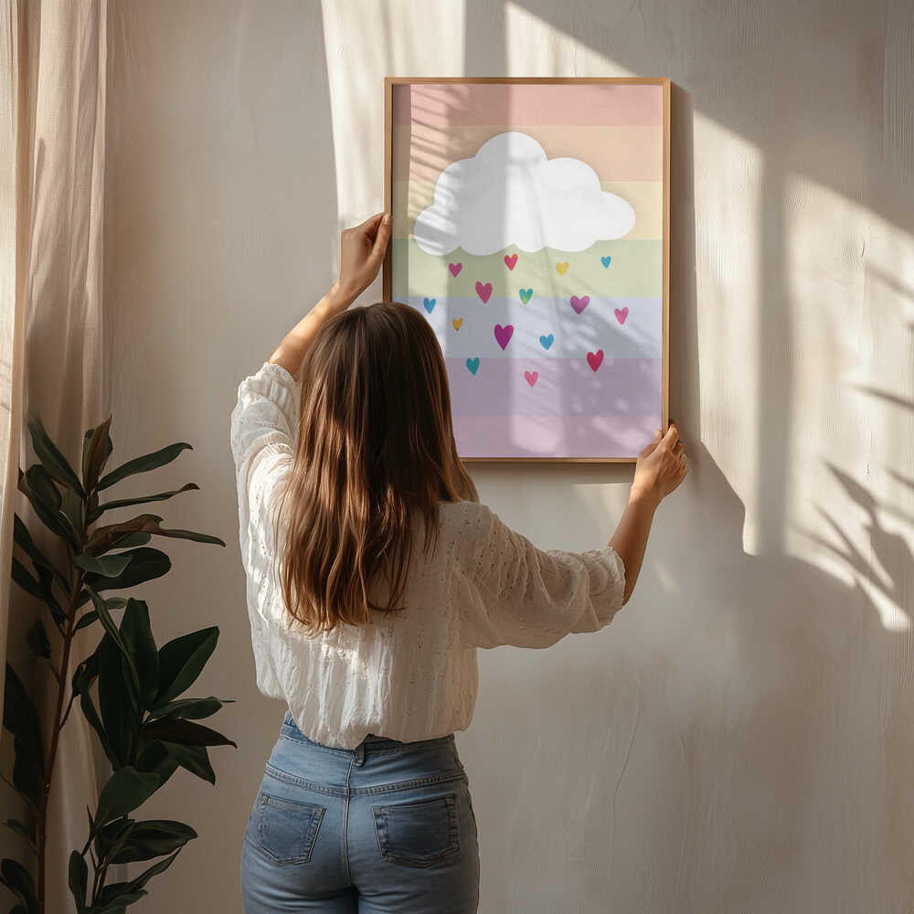 Raining Multicolored Hearts Poster