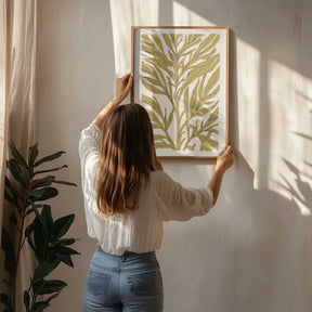 Golden Leaf Silhouette with Tree Branch Poster