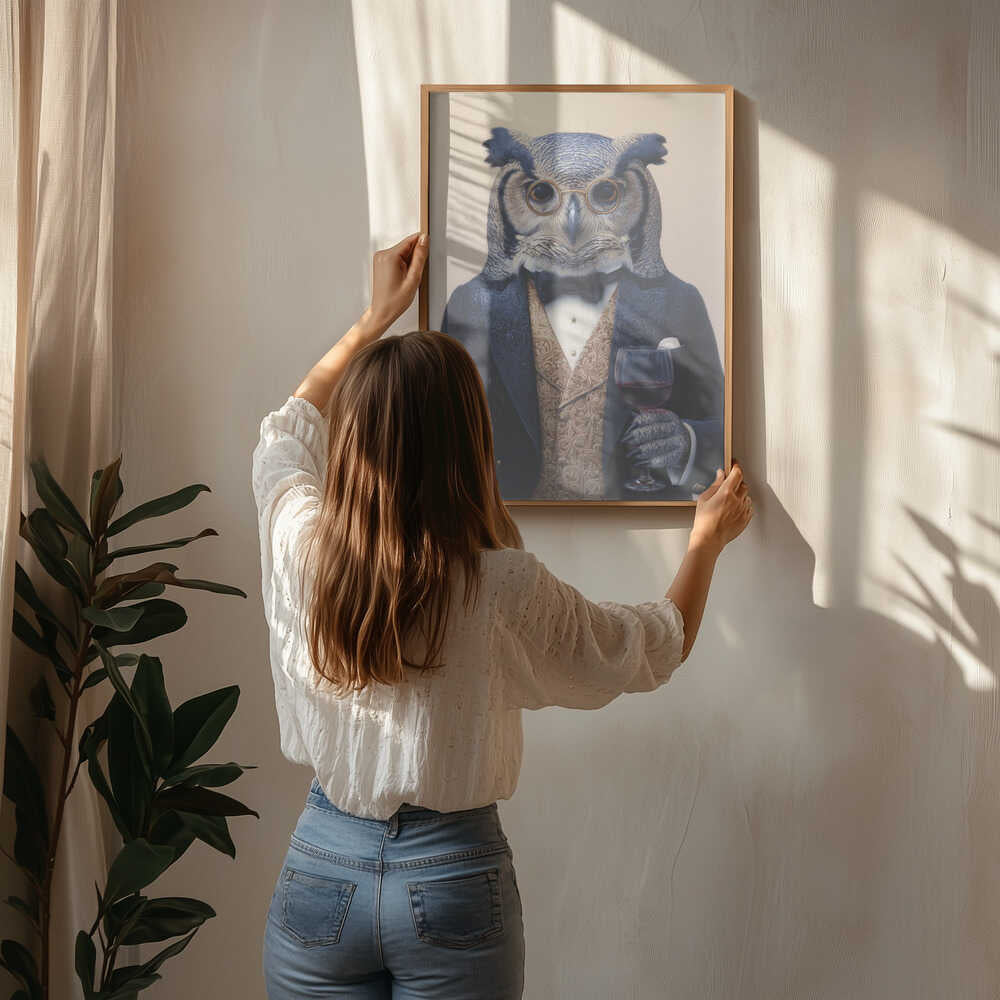 Owl In Midnight Blue Tuxedo Poster