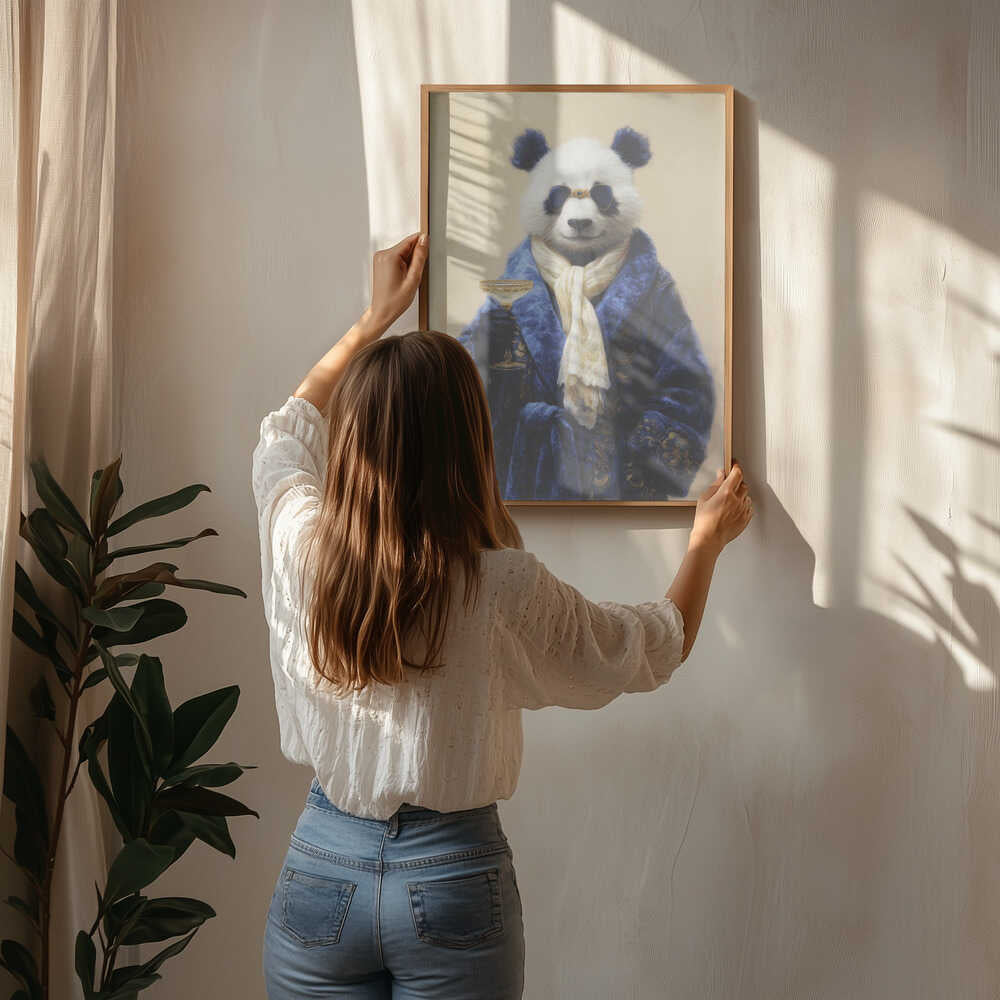 Panda In Blue Velvet Robe Poster