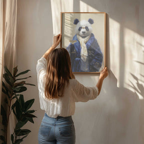 Panda In Blue Velvet Robe Poster