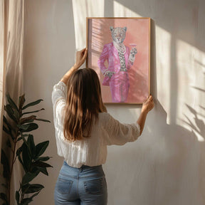 Leopard Dressed In Pink Satin Suit Poster