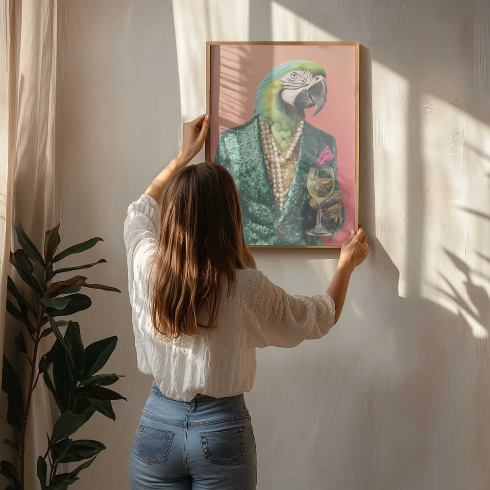 Parrot In Emerald Green Blazer Poster