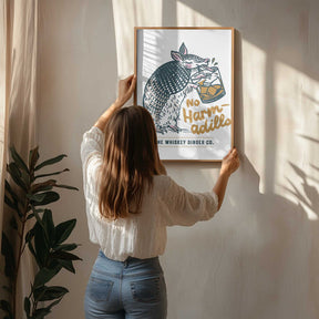 No Harmadillo Funny Armadillo Drinking Whiskey Poster