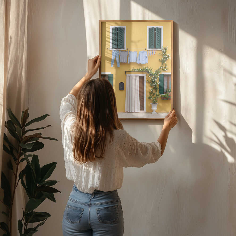 Yellow House Laundry Day Poster