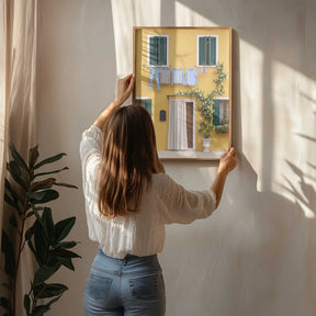Yellow House Laundry Day Poster